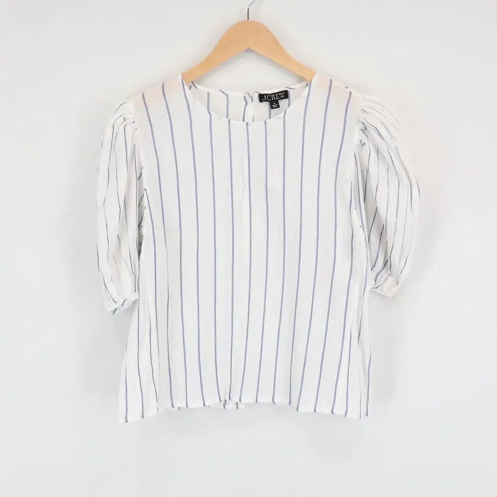 J.Crew Puff Sleeve Stripe Sheer Gauze Ivory Top Size Medium NWT